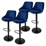 Ml - design tabouret de bar set de 4 revtement en velours bleu avec dossier et repose - pieds hauteur ...