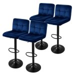 Ml - design tabouret de bar set de 4 revtement en velours bleu avec dossier et repose - pieds hauteur ...