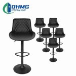 Tabourets de bar ohmg - lot de 6 noirs en cuir pu et m�tal