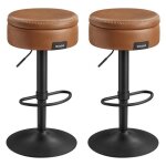 Tabourets de bar pivotant  360 lot de 2 hauteur rglable avec rangement pu avec coutures marron caramel ...