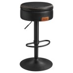 Tabouret de bar pivotant � 360� - vasagle - noir d?encre - hauteur r�glable - rangement