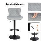 Tabouret de bar pivotant et réglable en hauteur - willonin - gris clair - lot de 4 Tabouret de bar pivotant et réglable en hauteur - willonin - gris clair - lot de 4