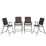 Tabourets de bar pliable style colonial - outsunny - lot de 4 - repose - pied + accoudoirs - mtal poxy ...