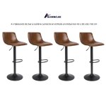 Tabourets de bar - quiienclee - cuill�re carr�e en tissu brun chaud - lot de 4 - pieds en m�tal noir