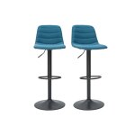 Miliboo - tabourets de bar r�glables en tissu et m�tal bleu canard (lot de 2) saury
