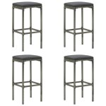 Tabourets de bar en rsine tresse - vidaxl - gris - lot de 4 - 38 x 38 x 76 cm - contemporain - design ...