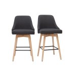 Miliboo - tabourets de bar scandinaves pivotants 360� en tissu gris fonc� et bois h�tre massif h65 cm ...