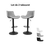 Tabouret de bar en simili cuir willonin - gris - pivotant et r�glable en hauteur - lot de 2