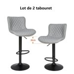 Tabouret de bar en simili cuir - willonin - gris - rotatif - motif à grille diamant Tabouret de bar en simili cuir - willonin - gris - rotatif - motif à grille diamant