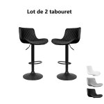 Tabouret de bar en simili cuir willonin - pivotant siège et dossier de motif à grille losange - noir Tabouret de bar en simili cuir willonin - pivotant siège et dossier de motif à grille losange - noir