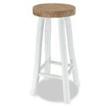 Tabouret de bar - tmishion - teck massif - marron et blanc - 37x37x76 cm - design rustique