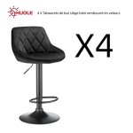Tabourets de bar en velours huole - lot de 4 - noir - hauteur r�glable - pieds en m�tal