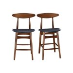 Miliboo - tabouret de bar vintage noyer et pu noir 65 cm (lot de 2) walford