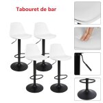 Tabouret de bar - willonin - réglable en hauteur - dossier - 360° - lot de 4 - blanc + noir Tabouret de bar - willonin - réglable en hauteur - dossier - 360° - lot de 4 - blanc + noir