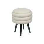Tabouret bas coffre de rangement en tissu bouclette et mtal noir - crme - esdalo
