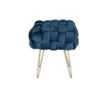 Tabouret bas en velours et métal doré - bleu - esmea Tabouret bas en velours et métal doré - bleu - esmea