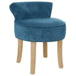 Tabouret en bois avec dossier velours bleu - dim : l. 46 x l. 49 x h. 58 cm