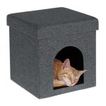 Relaxdays tabouret  chat refuge pour animaux grotte petits chiens h x l x p: 385 x 37 x 37 cm gris
