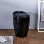 Tabouret daniel pouf rond coffre de rangement panier � linge si�ge avec assise rembourr�e noir structure ...