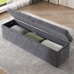 Banc dentr�e coffre bout de lit - 138 x 41 x 42 cm - en velours rembourr� et capitonn� - rangement - ...