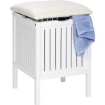 Tabouret panier � linge oslo - wenko - bois massif - blanc - 39x55x39 cm