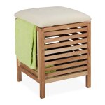 Relaxdays tabouret avec rangement panier noyer tissu corbeille  linge 35 l hlp : 51 x 39 x 39 cm nature ...