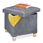 Relaxdays tabouret de rangement couvercle - plateau pieds en bois pouf carr hxlxp: 35x38x38 cm ...