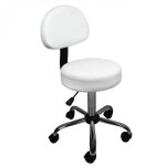 Tabouret rond à roulettes avec dossier réglable en hauteur de 50 à 64 cm et pivotable à 360° - blanc ... Tabouret rond à roulettes avec dossier réglable en hauteur de 50 à 64 cm et pivotable à 360° - blanc ...