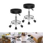 Tabouret roulant - willonin - lot de 2 - hauteur r�glable - pivotant 360� - simili cuir noir