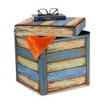Relaxdays tabouret rangement vintage motif vieilles planches pliable matelass� hxlxp : 38x375x375 cm ...