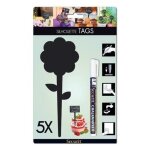�tiquettes ardoise - securit - silhouette fleur - lot de 5 - 8x18 cm - feutre inclus