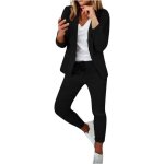 Tailleur 2 pices femme ensemble blazer et pantalon ol couleur unie slim fit costume bureau habill noir ...