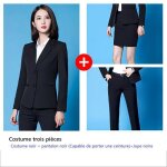 Tailleur femme 3 pi�cesblazer pantalon et jupe costume bureau �l�gantpantalon avec passants pour ceinturenoir ...