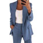 Tailleur femme elegant slim fit blazer veste formel bureau revers manteau bleu