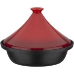 Tajine fonte massive - gsw - 30 x 22 cm - couvercle c�ramique - induction - rouge