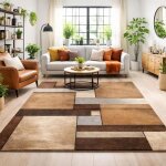 Tapis accueil 100x100 tiss� beige carr� motif g�om�trique lyn8 geome