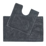 Tapis de bain et contour w. c doux en pur coton gris