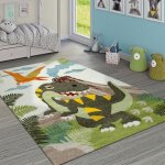 Tapis chambre enfant adorable dinosaures jungle volcan effet 3 - d poils ras vert [80x150 cm]