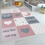 Tapis chambre enfant filles lavable curs �toiles lune inscription rose gris [120x160 cm]