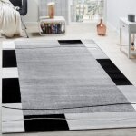 Tapis de crateur contemporain  lignes et carreaux en gris crme noir [60x100 cm]