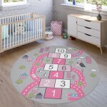 Tapis pour enfant chambre denfant tapis de jeu motif rues marelle rose [ 200 cm rond]