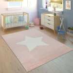 Tapis enfant chambre enfant filles moderne grosse toile pastel rose blanc [80x150 cm]