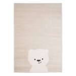 Tapis enfant 120 x 170cm beige / cr�me. petit ourson. poils ras. tapis fris� tr�s doux