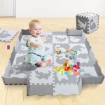 Tapis d�veil pour enfants - homewell - 16 pi�ces de tapis de sol - blanc et gris fonc� - mousse eva