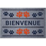 Tapis flocke estampes bienvenue pattes rouge bleu 40x60cm