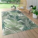 Tapis int�rieur & ext�rieur tissage � plat jungle d�coup� design palmiers floral vert [120x170 cm]