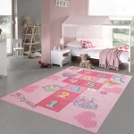 Tapis de jeu de saut princesses pour filles papillons & c?urs en rose - teppich - traum - 120x160 cm