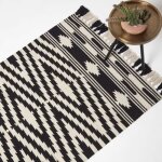 Tapis kilim en coton noir et blanc - homescapes - dinan - moderne - 120 x 170 cm