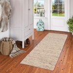 Tapis long couloir en laine naturelle mouchet� naturel - alaska - 90x160 cm