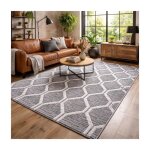 Tapis longs poils shaggy 120x170 rectangle tiss� gris et blanc